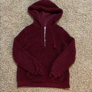 Maroon Fluffy Zip-Up Jacket